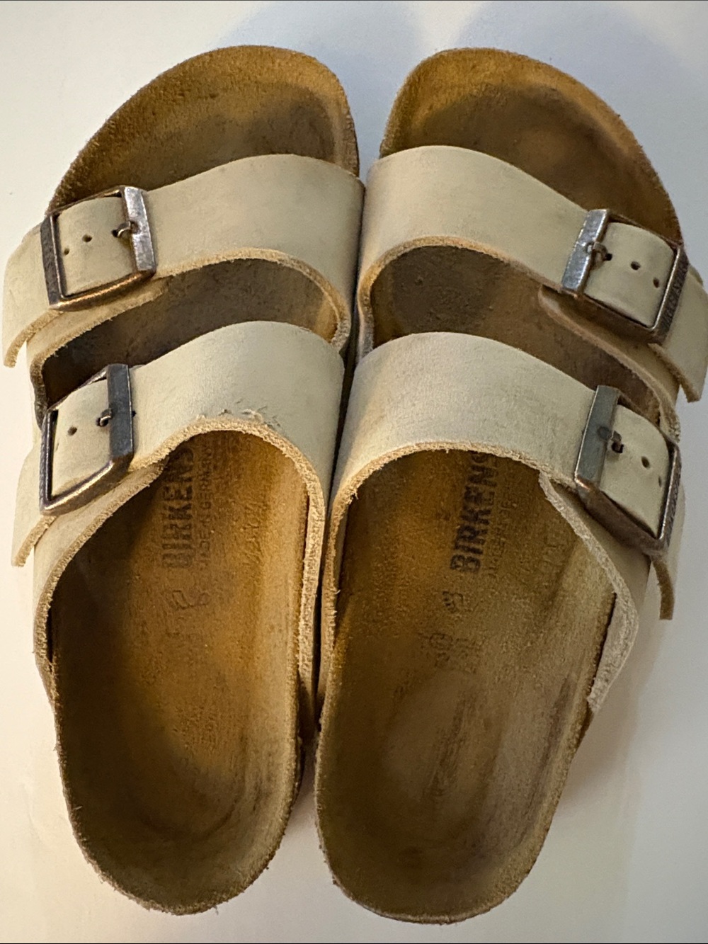 Birkenstock Arizona Suede Sandals in Light Beige